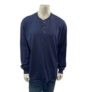 Hanes Beefy Men’s Size XL Long Sleeve 1/4 Button Neck Blue Shirt